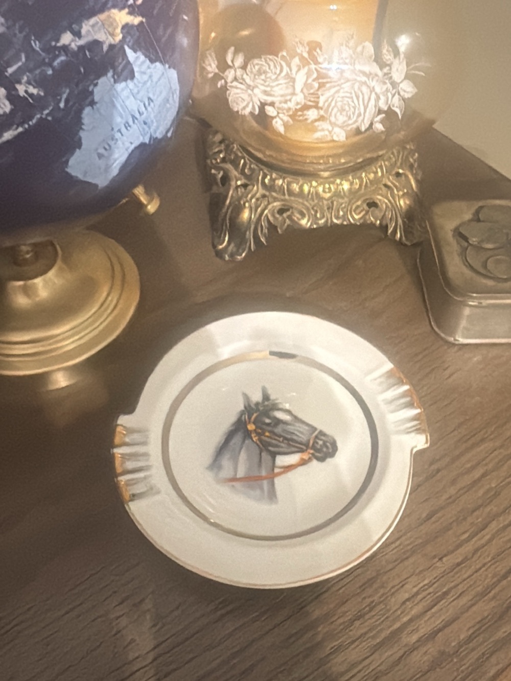 Vintage Porcelain Horse Head Ashtray with Gold Trim - Home Dining